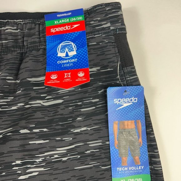 Speedo Mens Tech Volley Swim Shorts Black White Space Dye Drawstring XL New - Picture 11 of 12